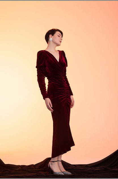 GOUDIN Long-Sleeved Autumn and Winter  High-end Evening Dress-PON.