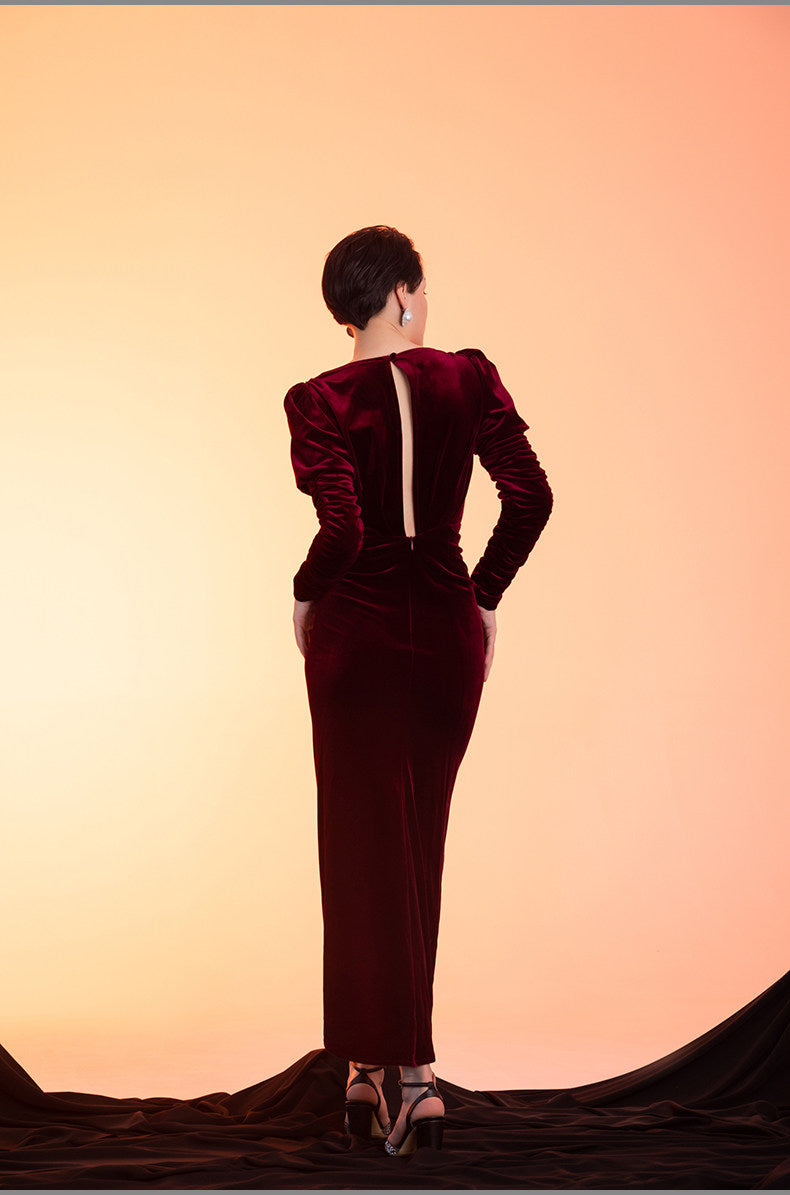 GOUDIN Long-Sleeved Autumn and Winter  High-end Evening Dress-PON.