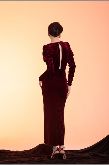 GOUDIN Long-Sleeved Autumn and Winter  High-end Evening Dress-PON.