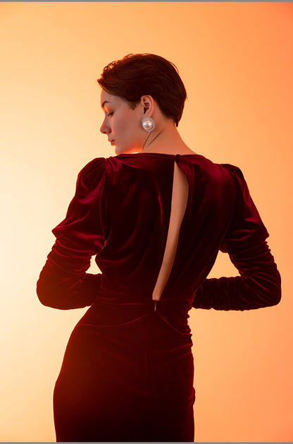 GOUDIN Long-Sleeved Autumn and Winter  High-end Evening Dress-PON.