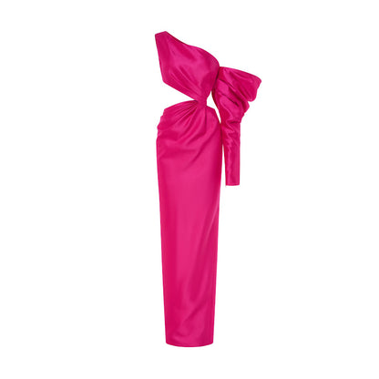 Tonyy Luxury statement sleeve pink evening gown - Eleganté One-Shoulder Dress