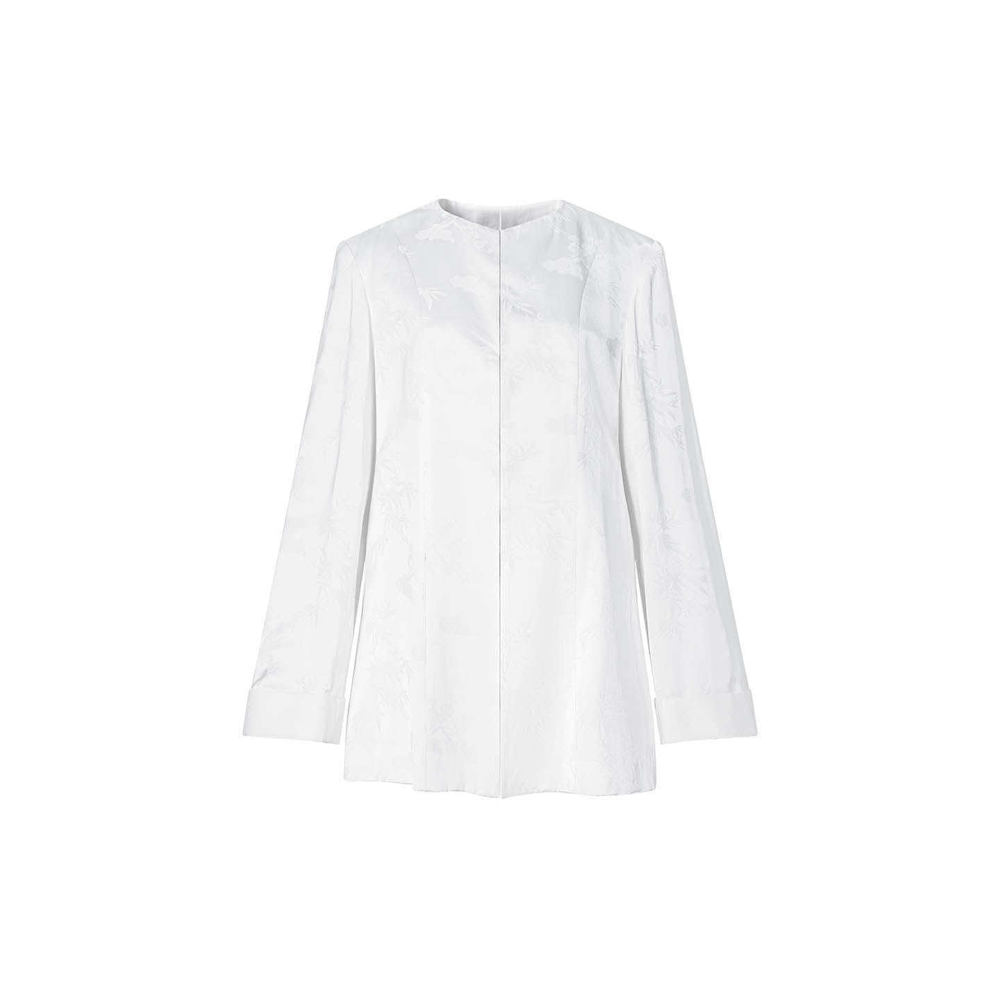 TUYUE white woven flower crew neck slim fit blazer - NINA.