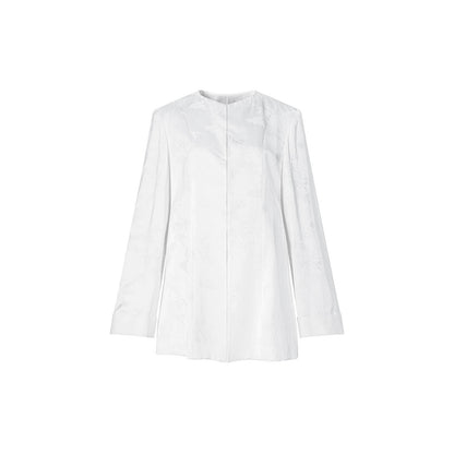 TUYUE white woven flower crew neck slim fit blazer - NINA.