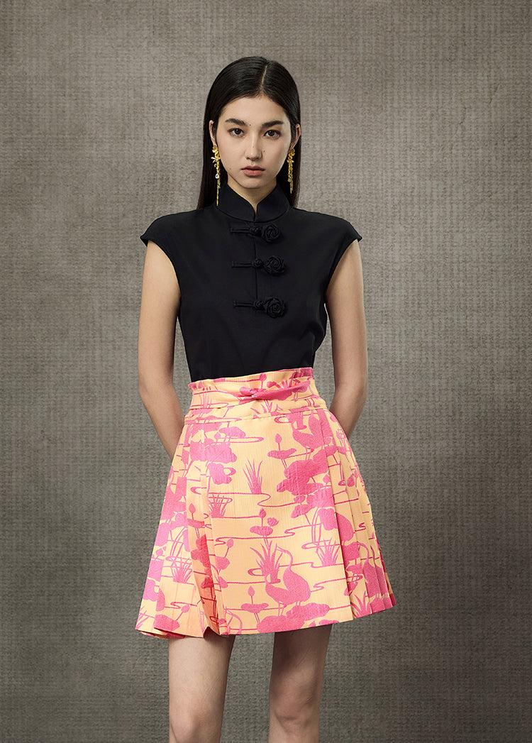 HECO Short Rose Sleeveless Mandarin Neckline Top - PRINCESS.