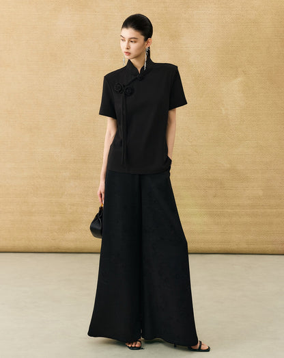 HECO Chinese Handmade Rose Tassel Short Sleeve T-Shirt  - GRADE.