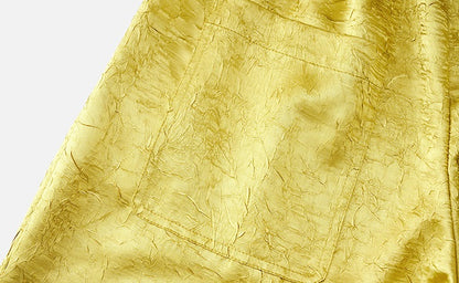 ZHUCHONGYUN loose tapered gold wrinkled satin trousers and top set--RIRI