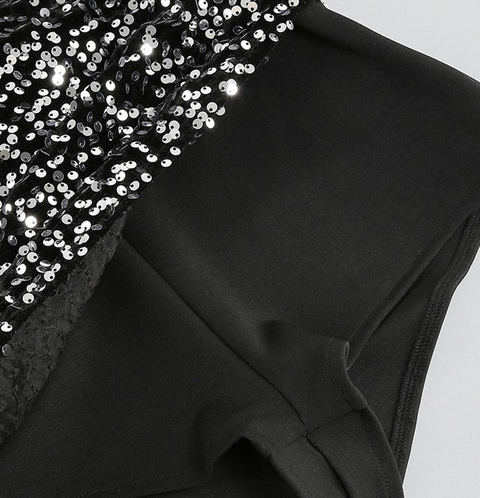 DOLLY Luxury Black Sleeveless Sequin Halter Neck Irregular Hem Sexy Cocktail Dress-ANASTASIA