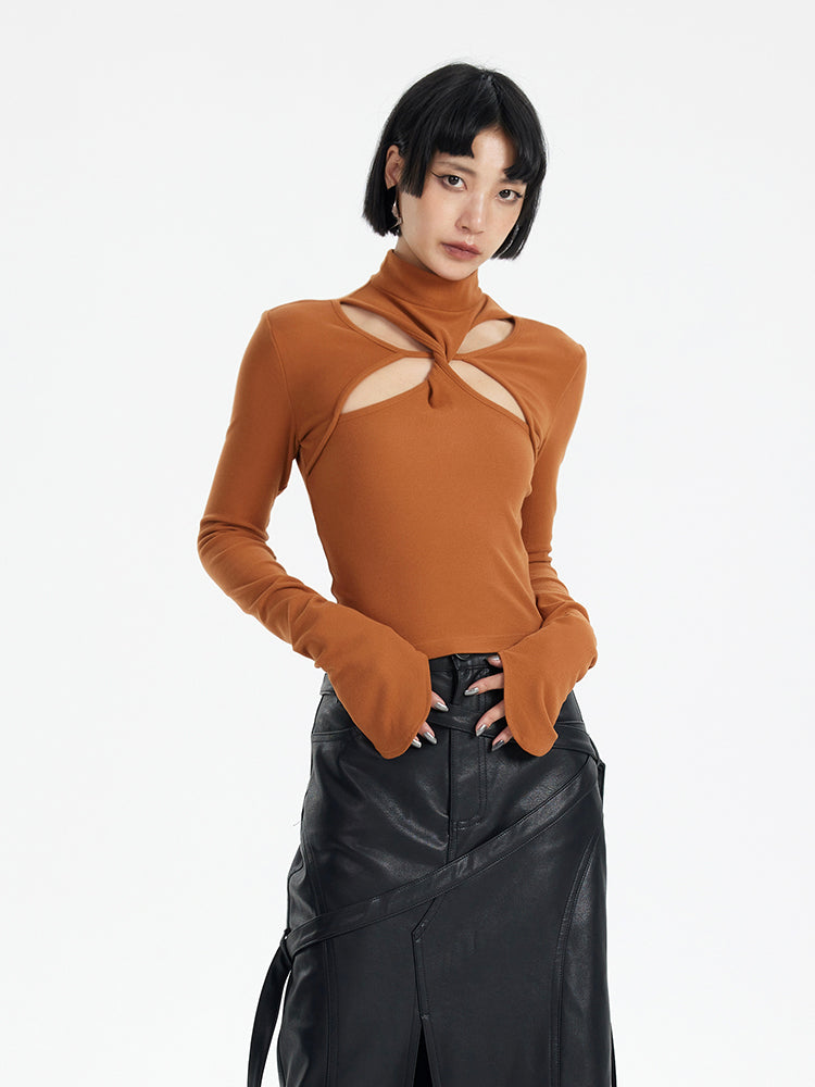 TINY IN cut-out brushed knit long sleeve sweater -WAKA