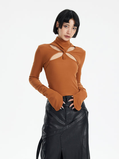 TINY IN cut-out brushed knit long sleeve sweater -WAKA