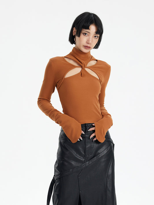 TINY IN cut-out brushed knit long sleeve sweater -WAKA