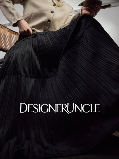 DGU "Lanmo" black high-waisted new pleated long skirt looks slim and versatile - Charles.