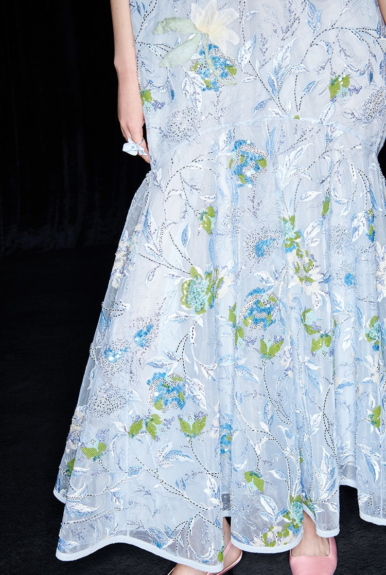 M essential Mackay designer Jiyi embroidery silk hand-dyed embroidery mermaid dress- YINKA.