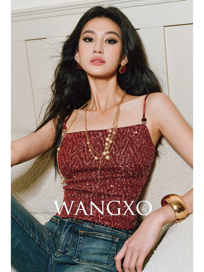 WANGXO Heavy Star Glyph Sequins & Glass Bead Embellishment on Luxury Slim Fit - TESS