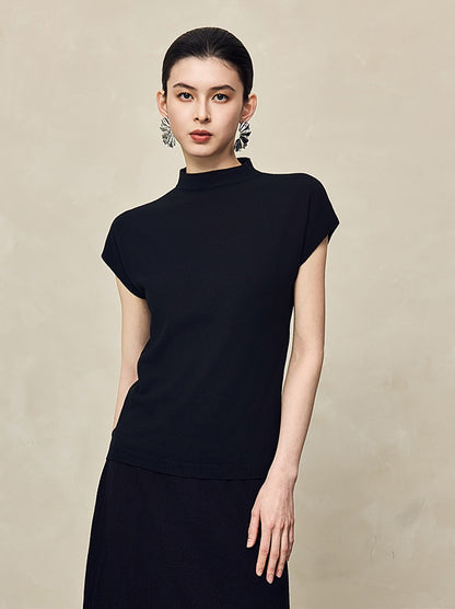HECO Sleeveless Slim Mock Collar Red Black Gray Knit Top  - THRONE.