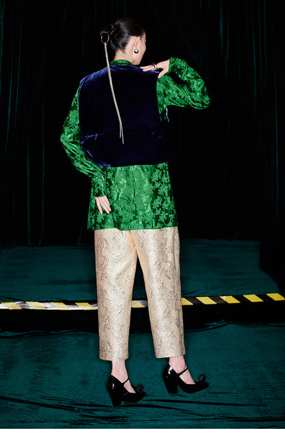 M essential Mackay designer jacquard stand-up neck top ankle pants printed vest set -Zuda