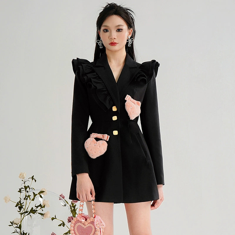 CHECOCRE Love Commuting Slimming Single-breasted Suit Little Black Dress - MAYA