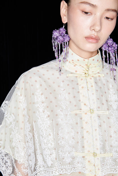 M essential Mackay designer polka dot silk cotton Chinese short-sleeved shirt - SILVER.