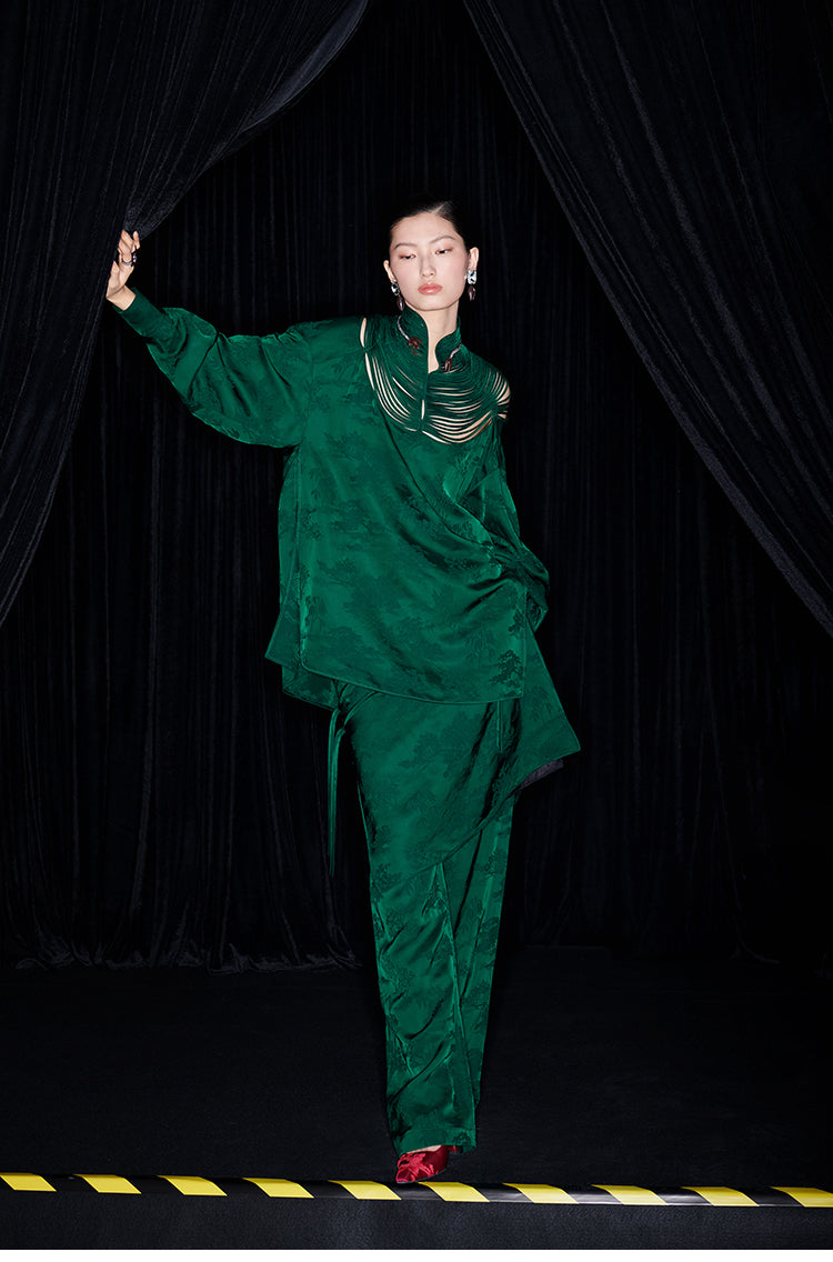 M essential Mackay designer Jacquard dense stand string neck top dress skirt pant set - Asaha