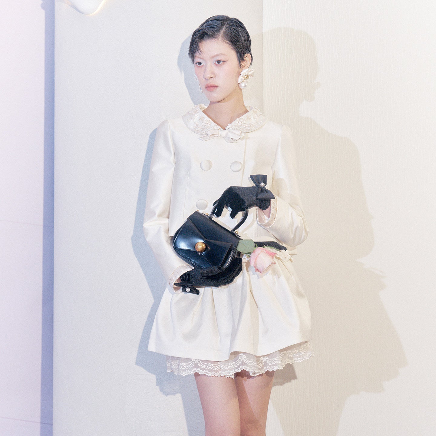 FAME spring rose plate embroidered silk fur short coat - LEIGHA