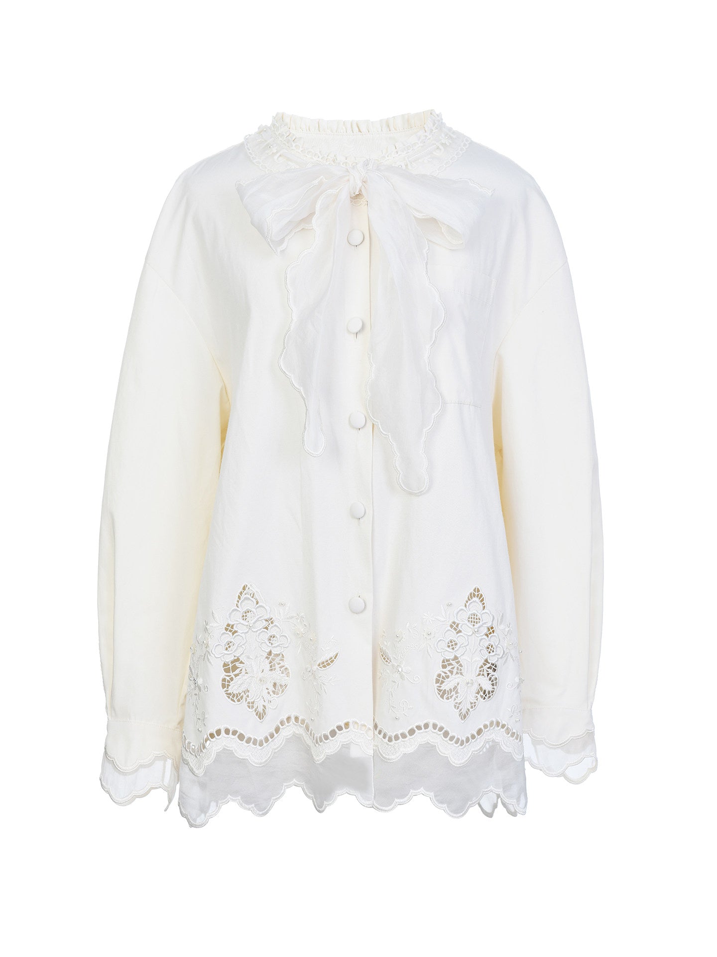 FAME Embroidery Hollow Design Long-Sleeved Casual Shirt
