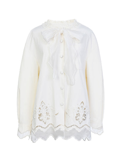 FAME Embroidery Hollow Design Long-Sleeved Casual Shirt