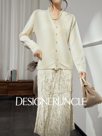 DGU "Jinyan" soft and glutinous white knitted sweater loose slimming fashion jacket - Jesse.