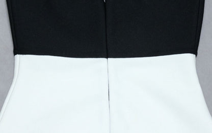 DOLLY Elegant Black and White Sleeveless Chest Wrap Bandage Midi Dress-BABE