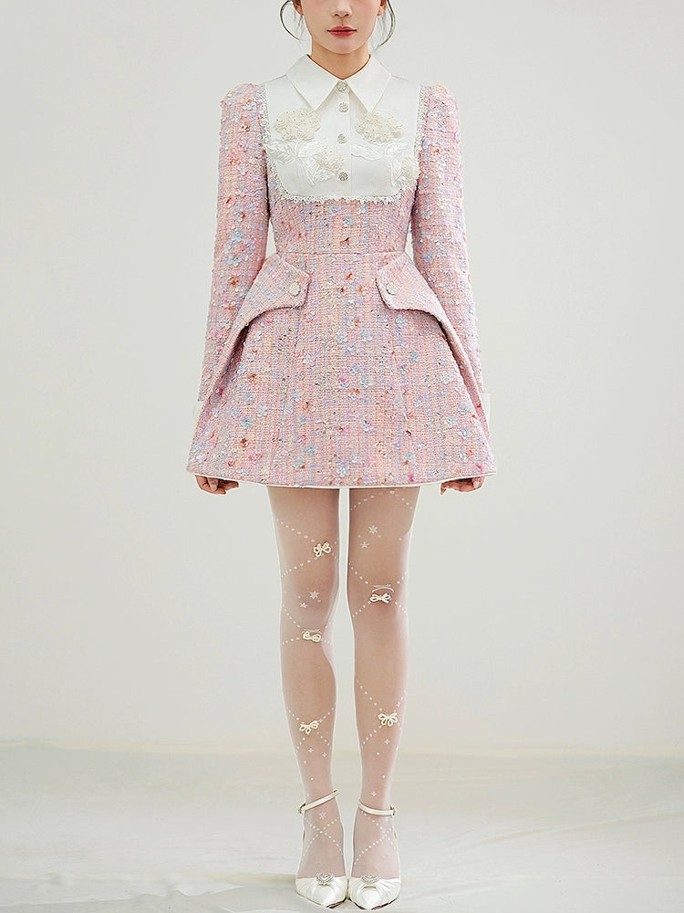 CHECOCRE Elegant Sequin Design Three-dimensional Flower A-line Pink Dress - TRIBE