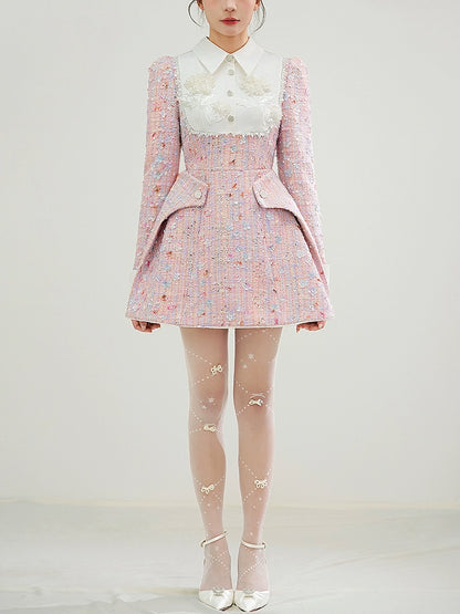 CHECOCRE Elegant Sequin Design Three-dimensional Flower A-line Pink Dress - TRIBE