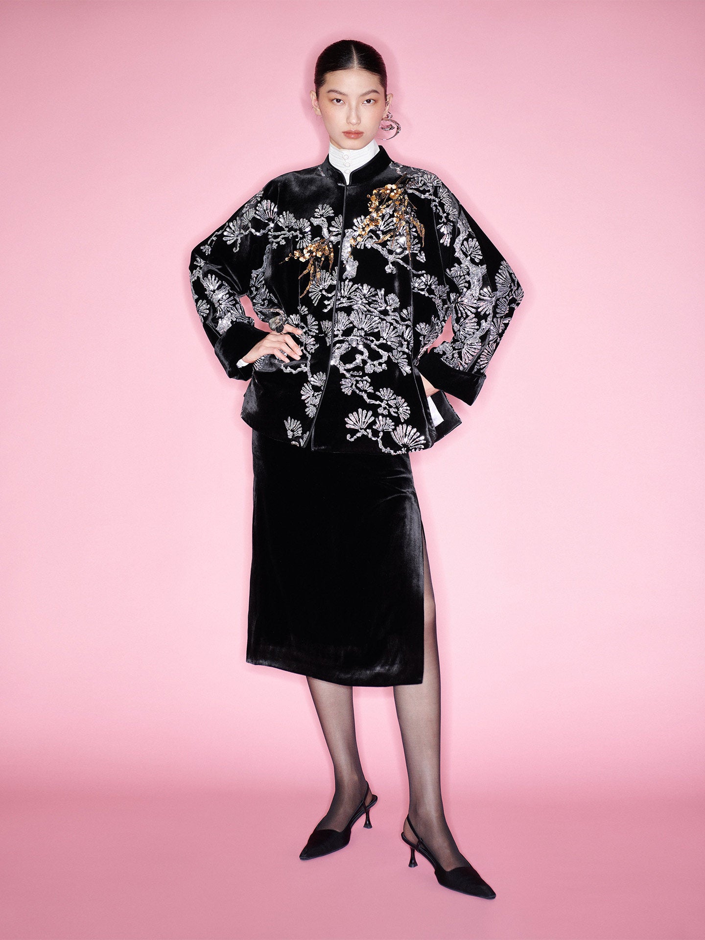 M ESSENTIAL Ma Kai designer embroidery bamboo stand-up collar jacket - JESU