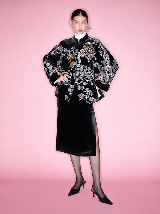 M ESSENTIAL Ma Kai designer embroidery bamboo stand-up collar jacket - JESU