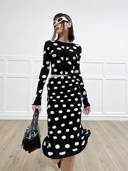 ANNAKIKI women's clothing black shaped polka dot skirt knitted hip skirt-SUZY
