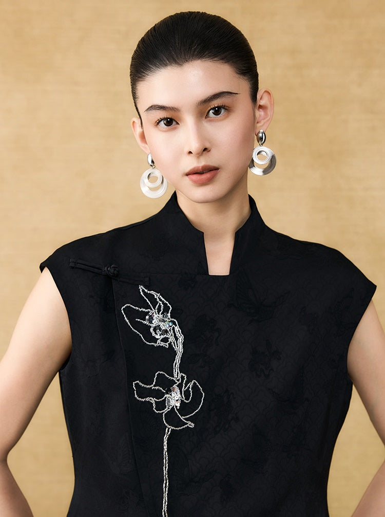 HECO Chinese style asymmetrical hand-embroidered vest top - FORD.