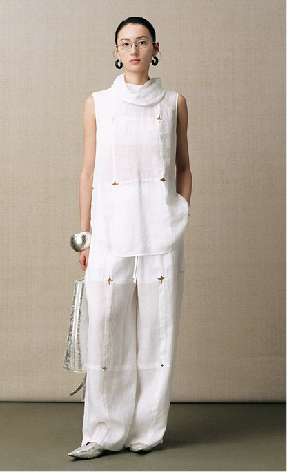 ZHUCHONGYUN new loose turtleneck paneled cut-out sleeveless top--RAMIE.
