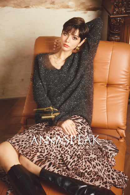 ANNASPEAK "Wilderness" layered leopard print flowing chiffon skirt-DIOR.
