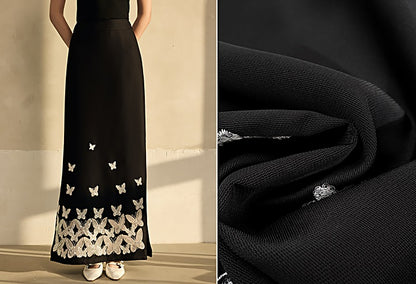 HECO Butterfly Embroidery black white High-waisted Straight Skirt Women - CODE.