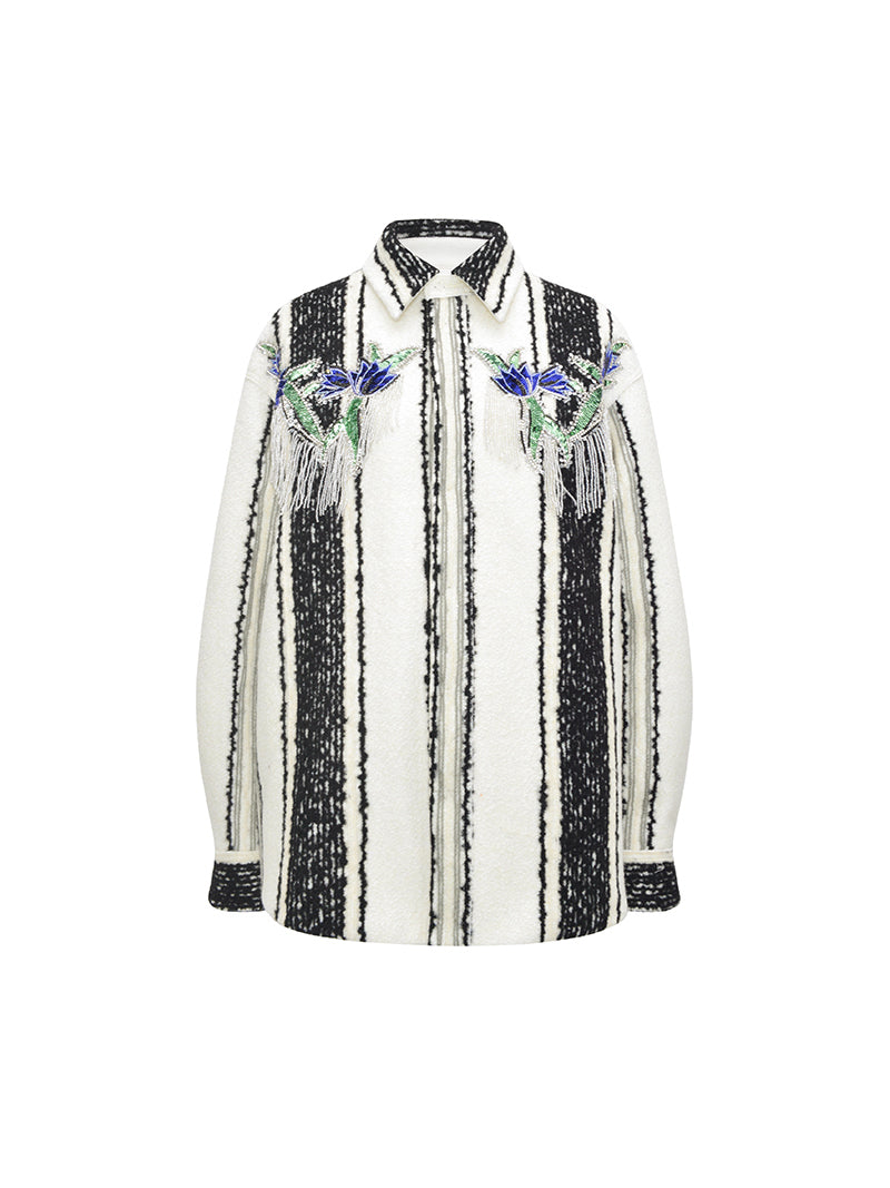 M essential Mackay designer wool stripe workshop embroidered coat - step.