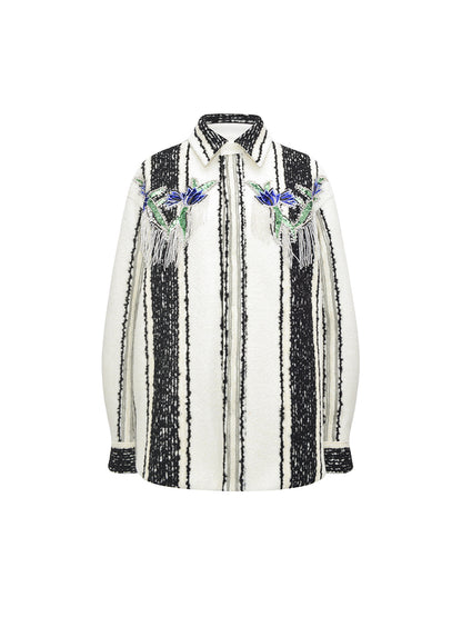 M essential Mackay designer wool stripe workshop embroidered coat - step.