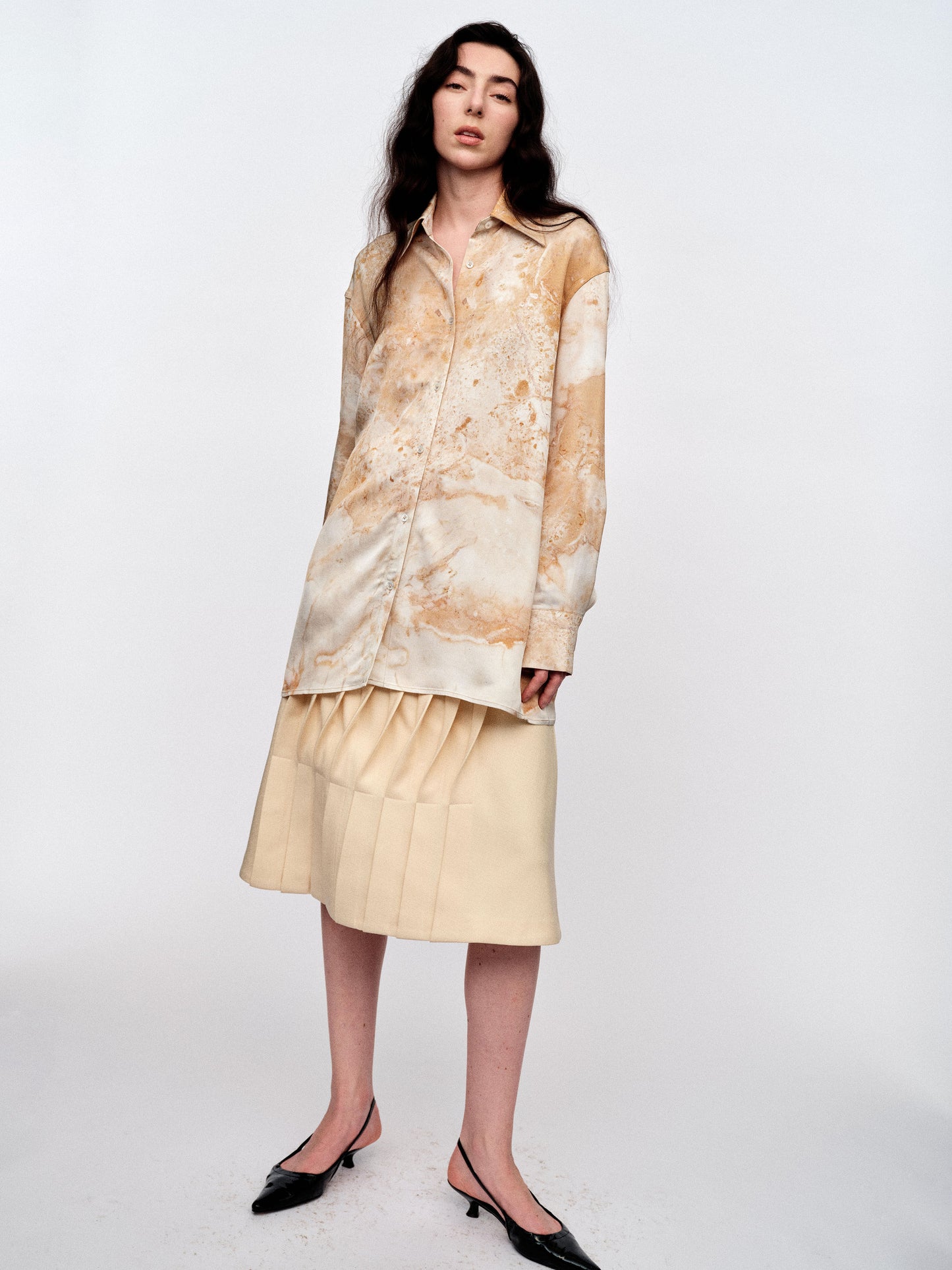 SERRER Marble print design loose-winded long-sleeved shirt - LUCAS.
