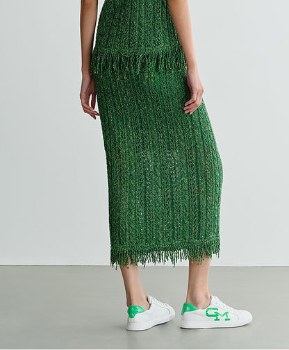 COMME MOI Lv Yan designer spring new women's beaded tassel cut-out knitted skirt - DAISY.