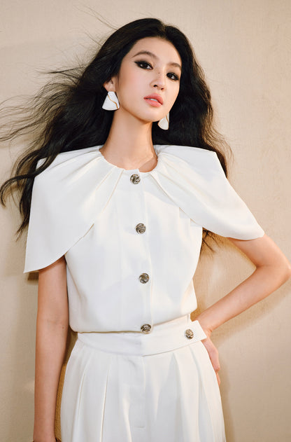 WANGXO | Skin-Friendly Fabric with High-End Metal Buckle Hand-Pinched Layered Urban Suit -NIXI