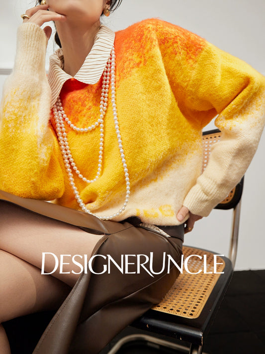 DGU×LAB "Chuyi" orange gradient knitted sweater casual crew neck knitted top - BEAT