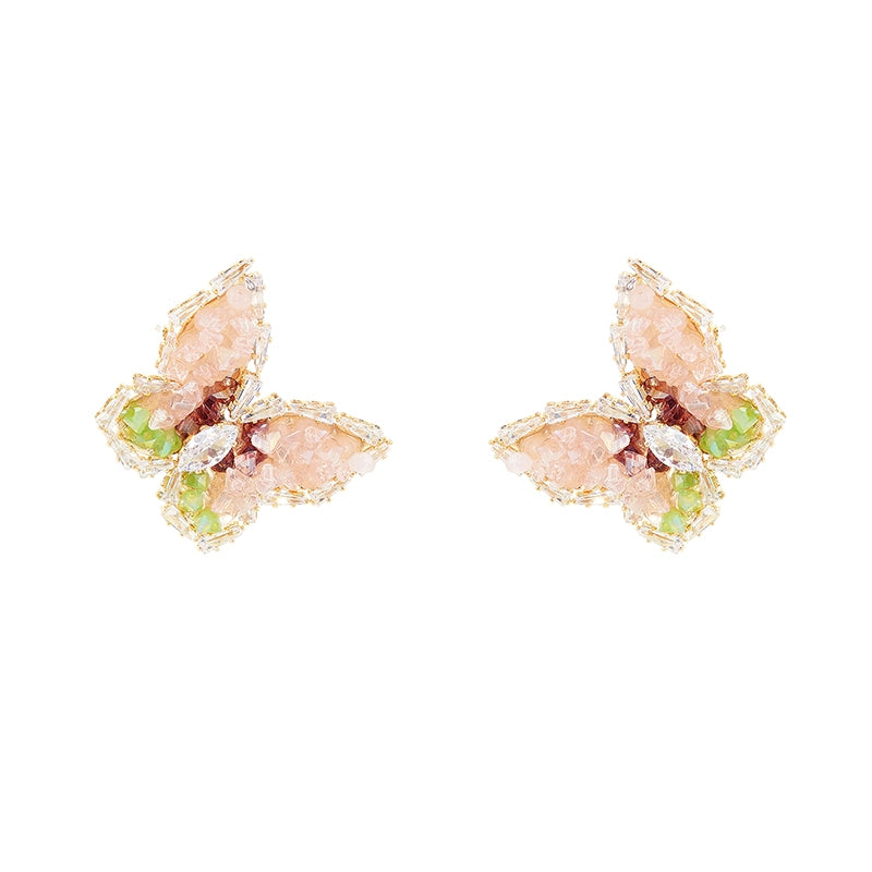 Wardrobes by Chen Light Luxury Sparkling Diamond Butterfly Stud Earrings- Trace