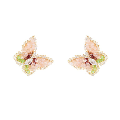 Wardrobes by Chen Light Luxury Sparkling Diamond Butterfly Stud Earrings- Trace