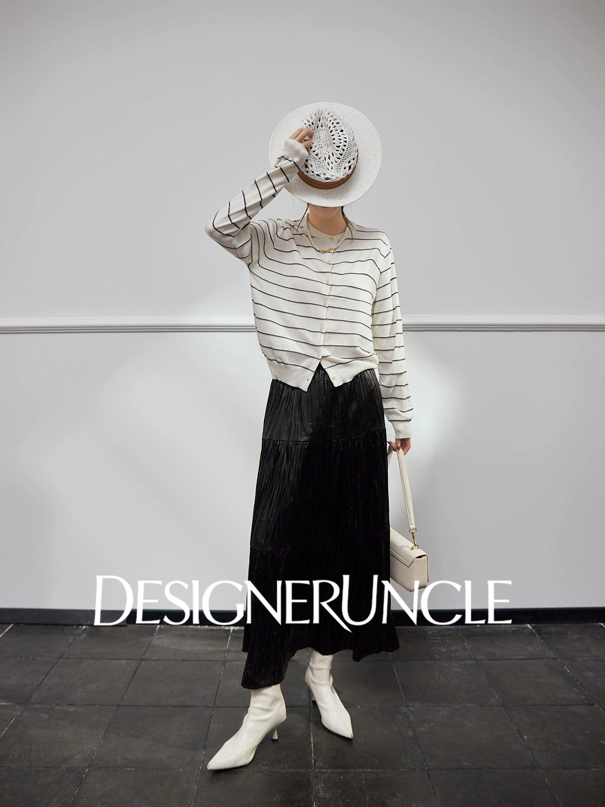 DGU |Off-white striped knitted striped cardigan luxury design top - POTEN.