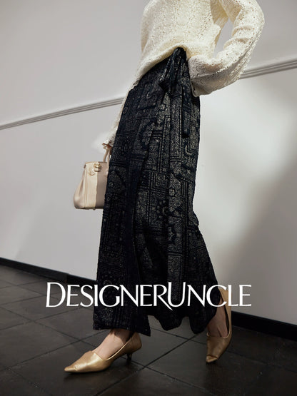 DGU|Dark Blue Printed Retro Lazy Style Design High-waisted A-Line Skirt - Antonio.