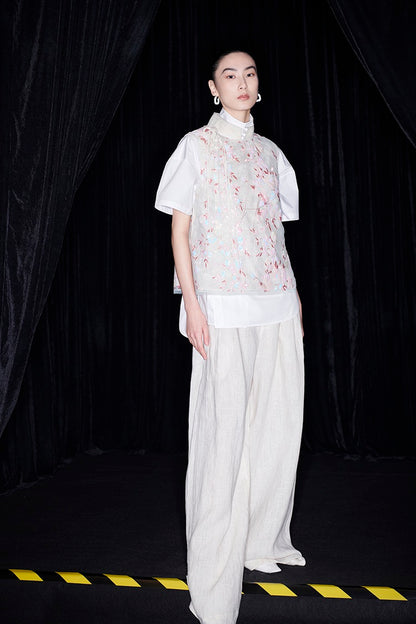 M essential Mackay designer beaded pavé embroidered linen vest - ELONIA.