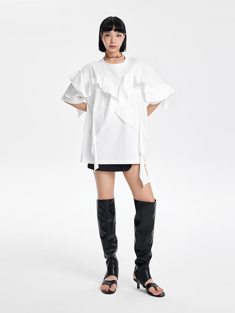 TINY IN ruffled crewneck large dropped shoulders versatile top -SAC