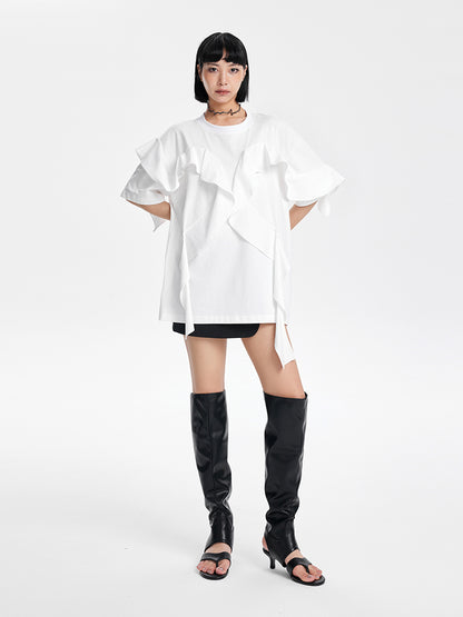 TINY IN ruffled crewneck large dropped shoulders versatile top -SAC