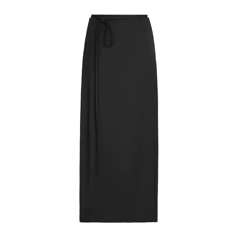ZHUCHONGYUN simple fashionable black satin straight long skirt-MEGUMIN.